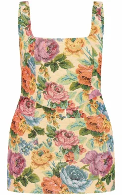 Petite Stone Floral Jacquard Cut Out Mini Dress