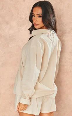 Petite Stone Linen Look Button Up Shirt