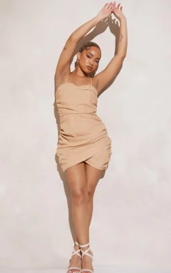 Petite Stone Linen Look Ruched Mini Dress