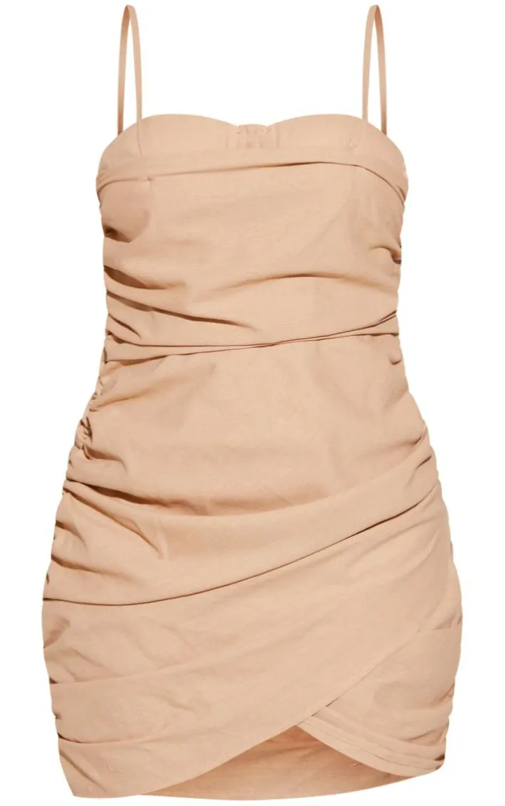 Petite Stone Linen Look Ruched Mini Dress