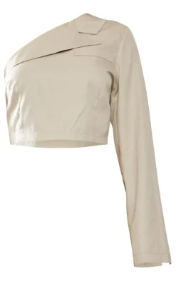 Petite Stone One Shoulder Woven Crop Top