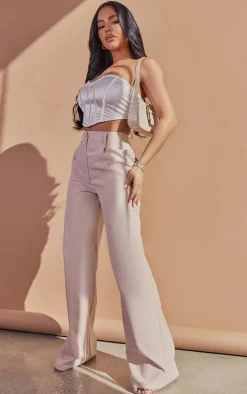 Petite Stone Peach Skin Straight Leg Pants