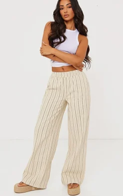 Petite Stone Pinstripe Elasticated Wide Leg Jeans
