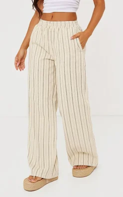 Petite Stone Pinstripe Elasticated Wide Leg Jeans