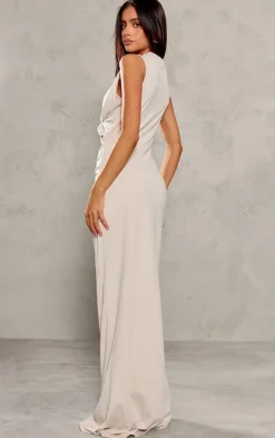 Petite Stone Slinky Knot Detail Cut Out Maxi Dress