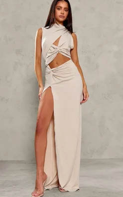 Petite Stone Slinky Knot Detail Cut Out Maxi Dress