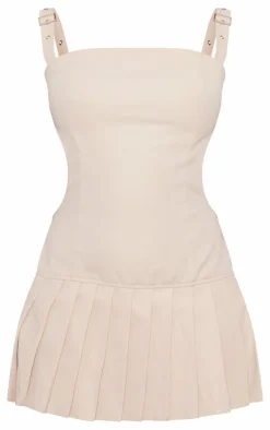 Petite Stone Strappy Cut Out Back Pleated Mini Dress