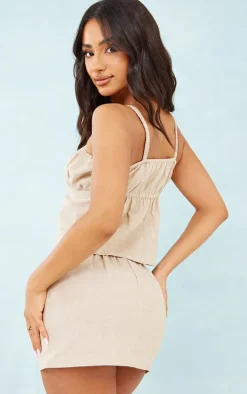 Petite Stone Strappy Marl Linen Look Top