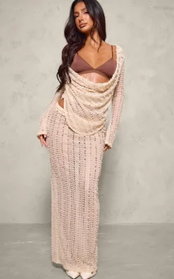 Petite Stone Textured Extreme Cowl Neck Top