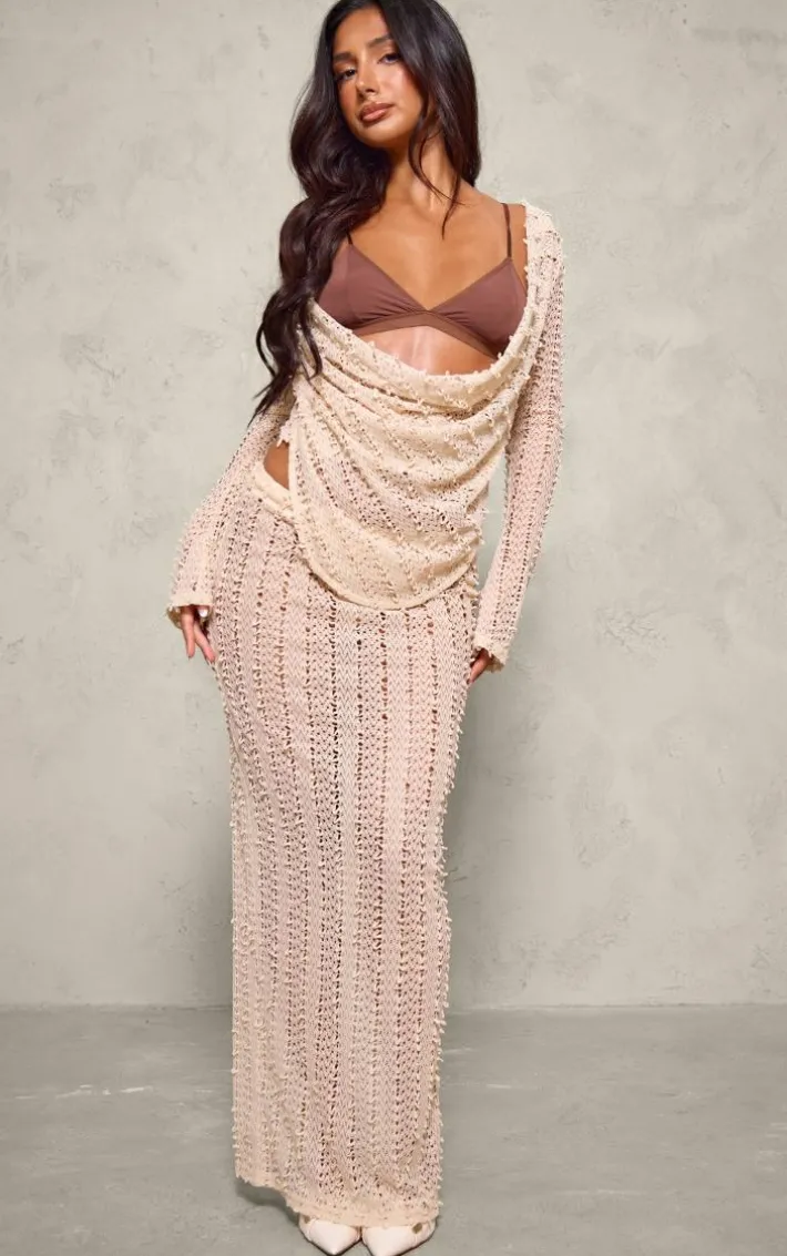 Petite Stone Textured Extreme Cowl Neck Top