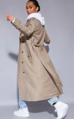 Petite Stone Woven Oversized Trench Coat