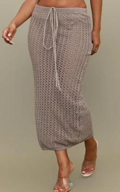 Petite Taupe Crochet Midaxi Skirt