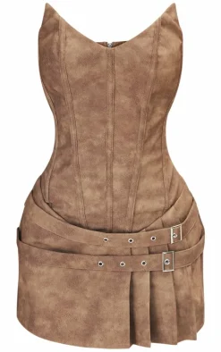 Petite Taupe Faux Leather Bandeau Fitted Mini Dress