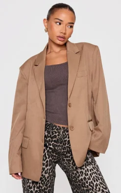 Petite Taupe Woven Oversized Blazer