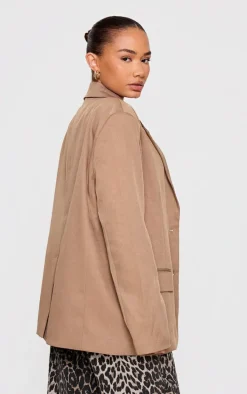 Petite Taupe Woven Oversized Blazer