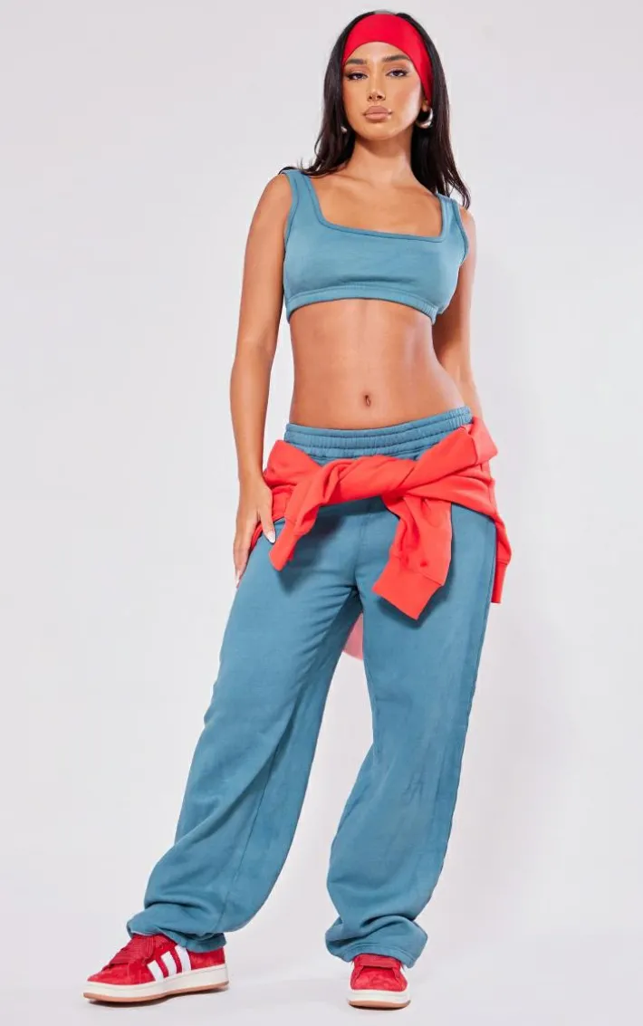 Petite Teal Acid Wash Elasticated Crop Top