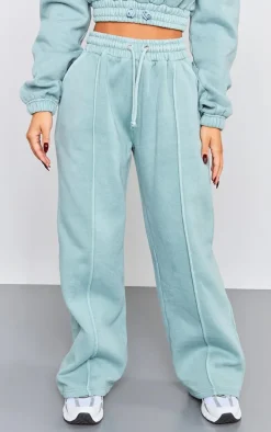 Petite Teal Wide Leg Seam Detailed Sweatpants