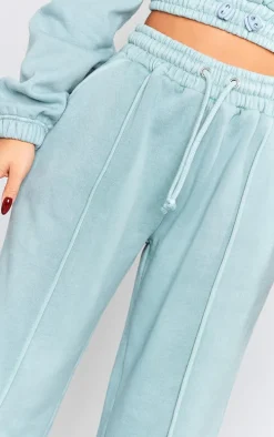 Petite Teal Wide Leg Seam Detailed Sweatpants
