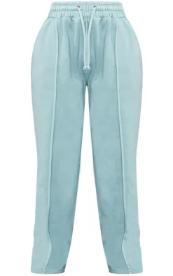 Petite Teal Wide Leg Seam Detailed Sweatpants