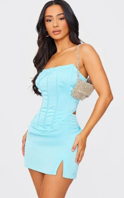 Petite Turquoise Satin Structured Corset Top