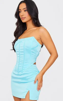 Petite Turquoise Satin Structured Corset Top