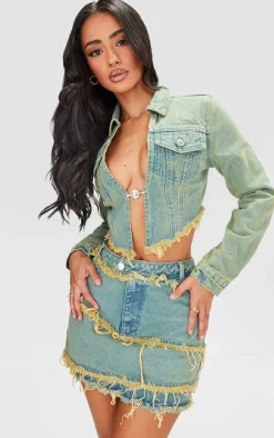 Petite Vintage Bleach Wash Denim Frayed Mini Skirt