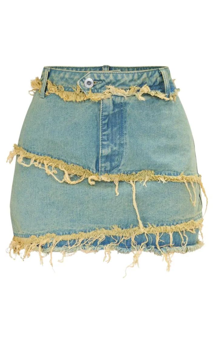 Petite Vintage Bleach Wash Denim Frayed Mini Skirt