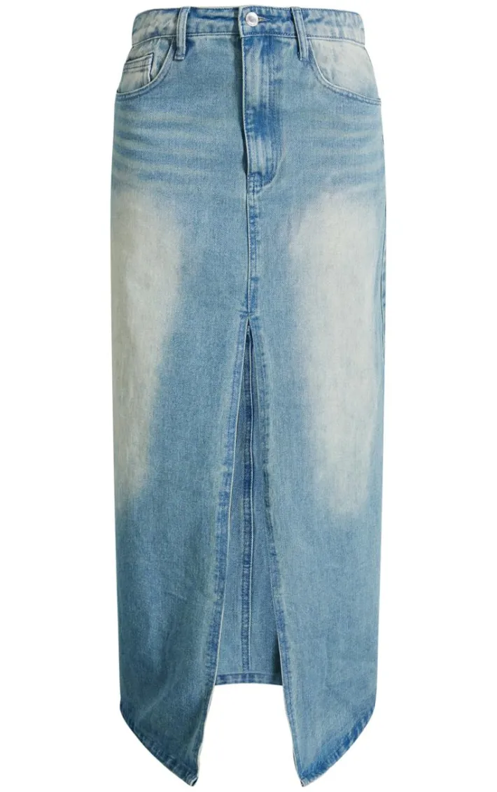 Petite Vintage Mid Wash Split Front Denim Maxi Skirt