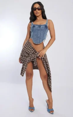 Petite Vintage Wash Denim Corset Top
