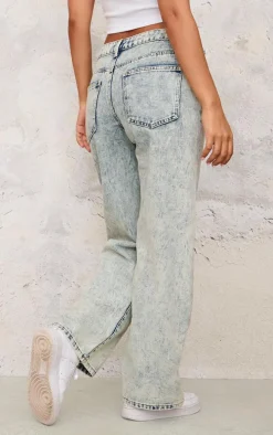 Petite Vintage Wash Denim Seam Detail Straight Leg Jeans