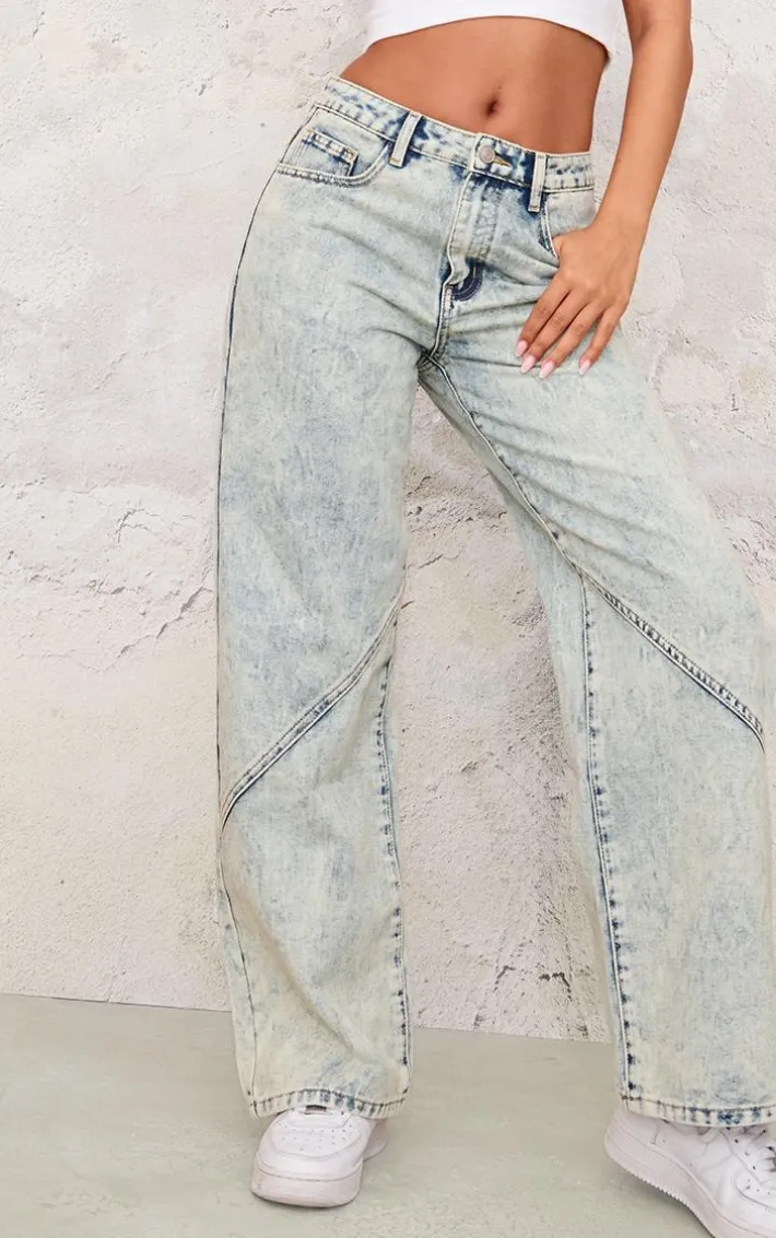 Petite Vintage Wash Denim Seam Detail Straight Leg Jeans