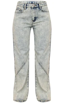 Petite Vintage Wash Denim Seam Detail Straight Leg Jeans