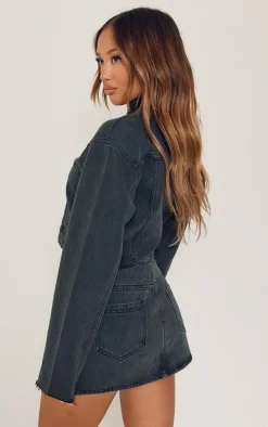 Petite Washed Black Cropped Denim Jacket