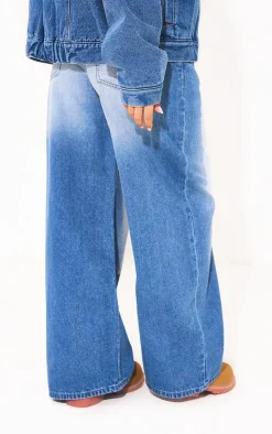 Petite Washed Blue Extreme Wide Leg Low Rise Jeans