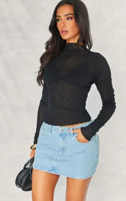 Petite Washed Blue Micro Mini Denim Skirt