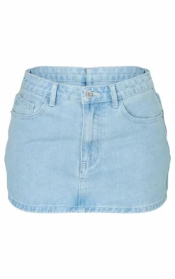 Petite Washed Blue Micro Mini Denim Skirt