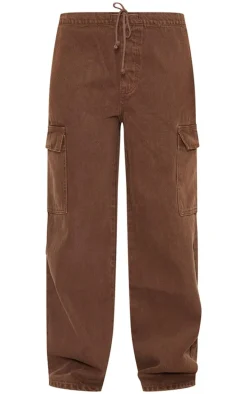 Petite Washed Brown Low Rise Drawstring Denim Jeans