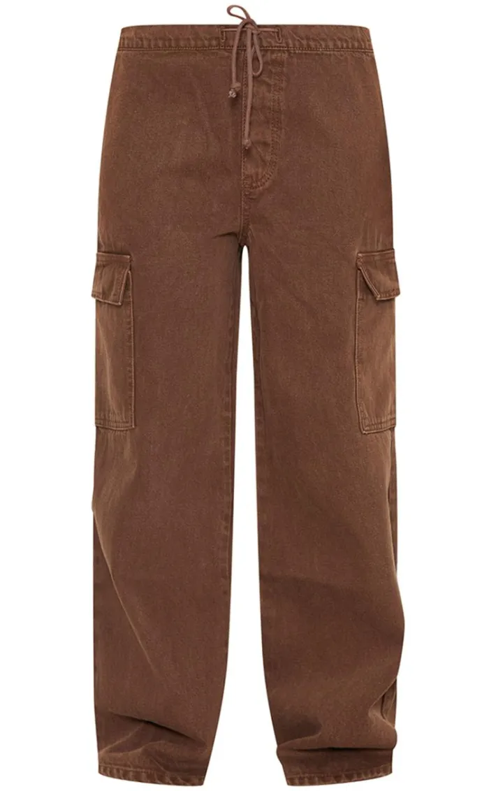 Petite Washed Brown Low Rise Drawstring Denim Jeans