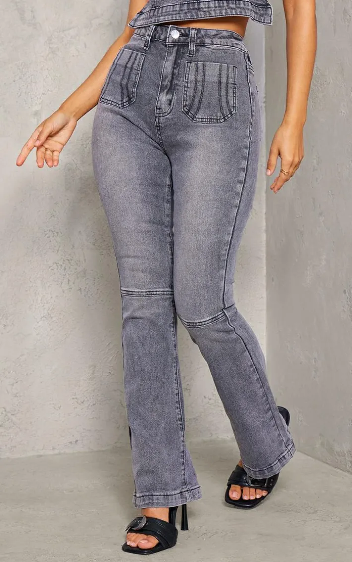 Petite Washed Charcoal Denim Fitted Flared Jeans