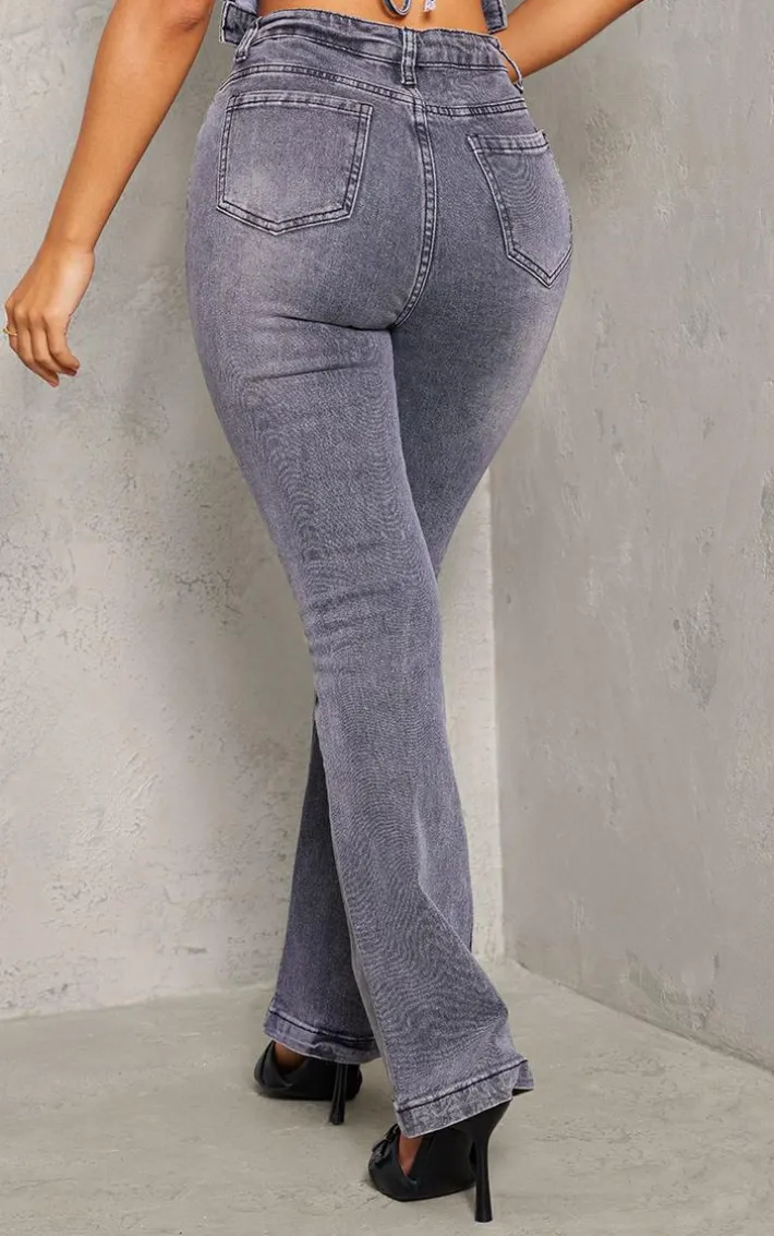 Petite Washed Charcoal Denim Fitted Flared Jeans
