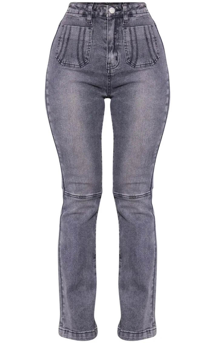 Petite Washed Charcoal Denim Fitted Flared Jeans