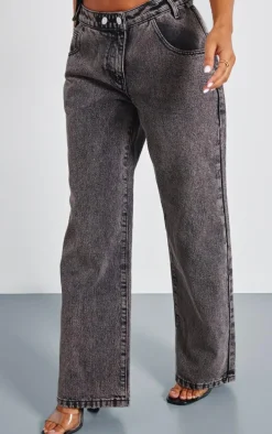 Petite Washed Grey Asymmetric Waist Wide Leg Jeans