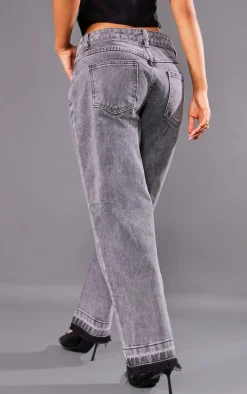 Petite Washed Grey Cross Applique Straight Leg Jeans