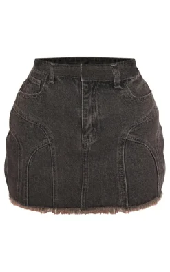 Petite Washed Grey Denim Seam Detail Corset Top