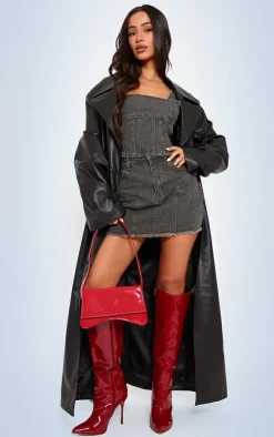 Petite Washed Grey Denim Seam Detail Mini Skirt