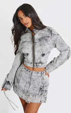 Petite Washed Grey Denim Fitted Jacket