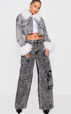 Petite Washed Grey Denim Pocket Detail Jeans