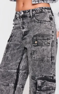 Petite Washed Grey Denim Pocket Detail Jeans