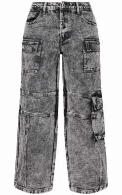 Petite Washed Grey Denim Pocket Detail Jeans