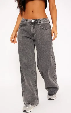 Petite Washed Grey Low Rise Boyfriend Jeans